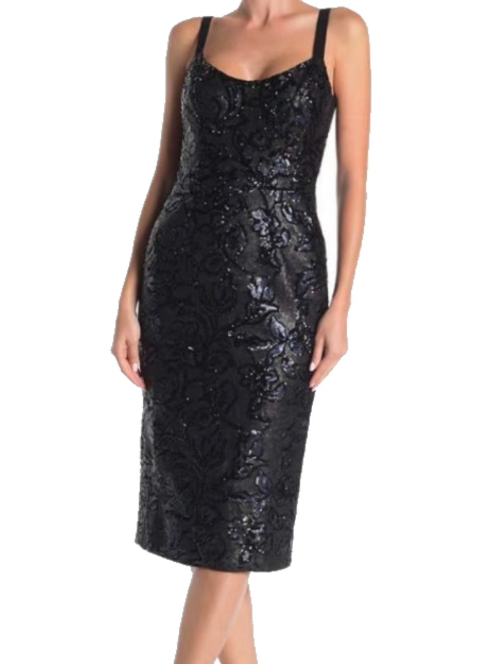 Dress the Population Black Sequin Midi Sheath Dress